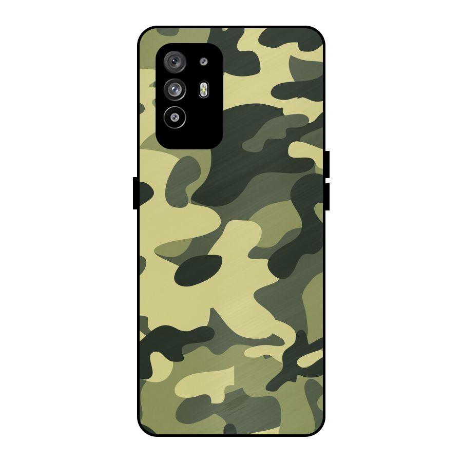 Green Military Pattern Metal Back Case for Oppo F19 Pro Plus 5G