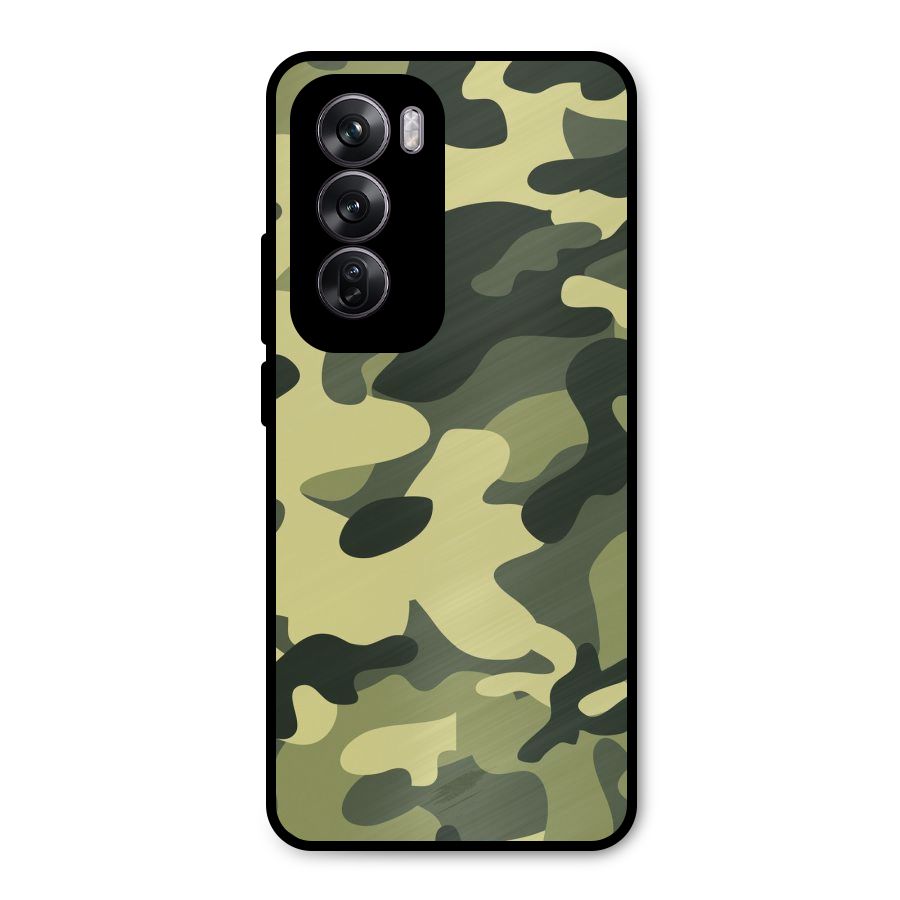 Green Military Pattern Metal Back Case for Oppo Reno12 Pro
