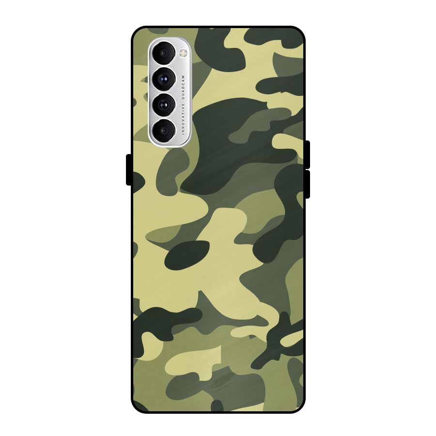 Green Military Pattern Metal Back Case for Oppo Reno4 Pro
