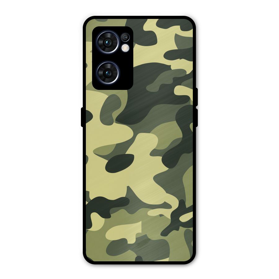 Green Military Pattern Metal Back Case for Oppo Reno7 5G