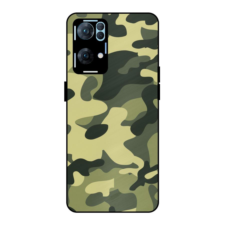 Green Military Pattern Metal Back Case for Oppo Reno7 Pro 5G