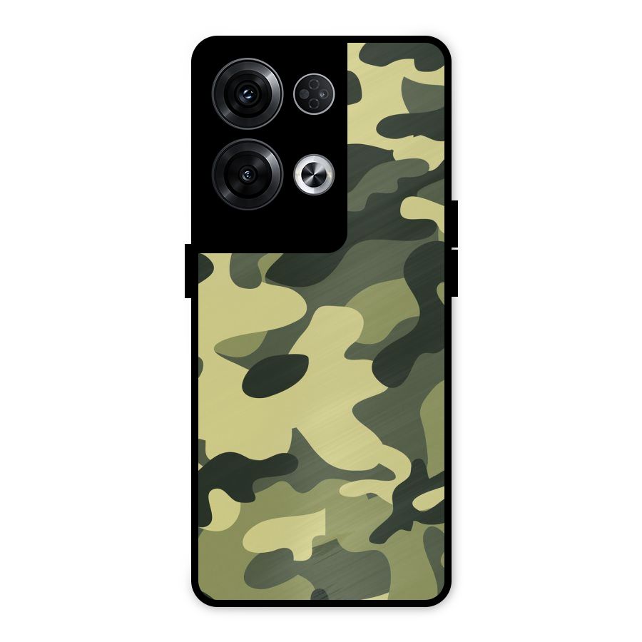 Green Military Pattern Metal Back Case for Oppo Reno8 Pro 5G