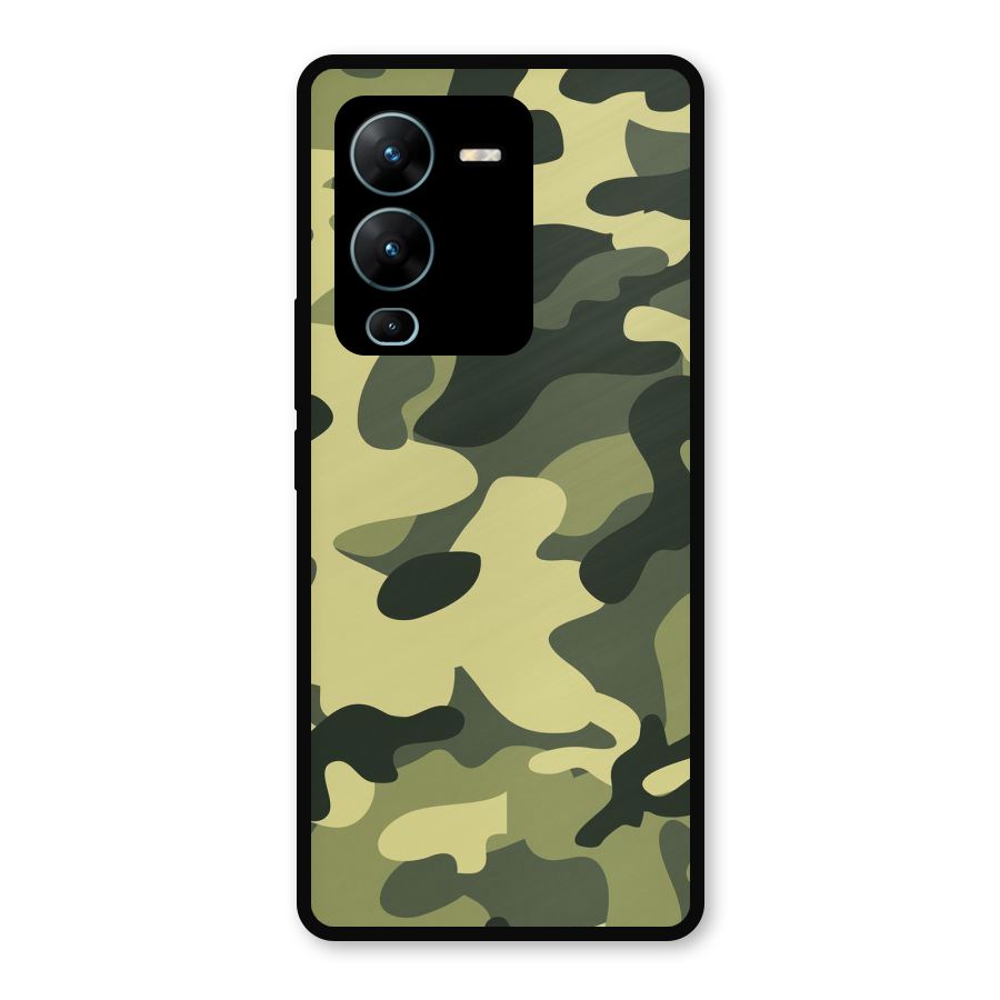 Green Military Pattern Metal Back Case for Vivo V25 Pro
