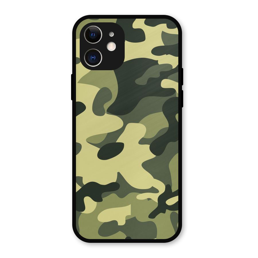 Green Military Pattern Metal Back Case for iPhone 12