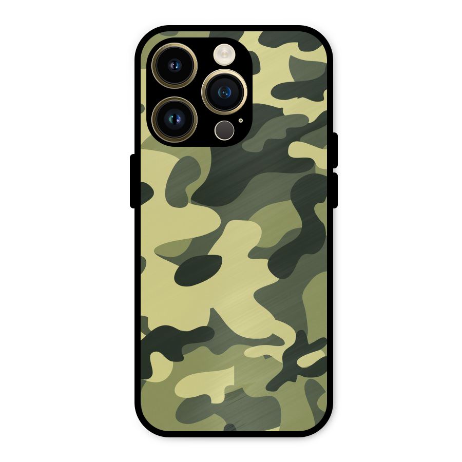 Green Military Pattern Metal Back Case for iPhone 14 Pro