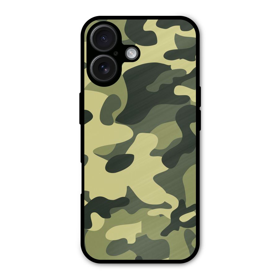 Green Military Pattern Metal Back Case for iPhone 16