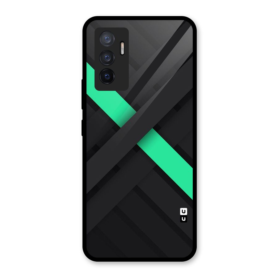 Green Stripe Diagonal Glass Back Case for Vivo V23e