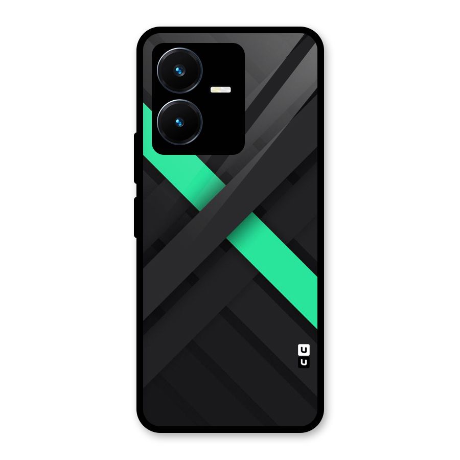 Green Stripe Diagonal Glass Back Case for Vivo Y22s