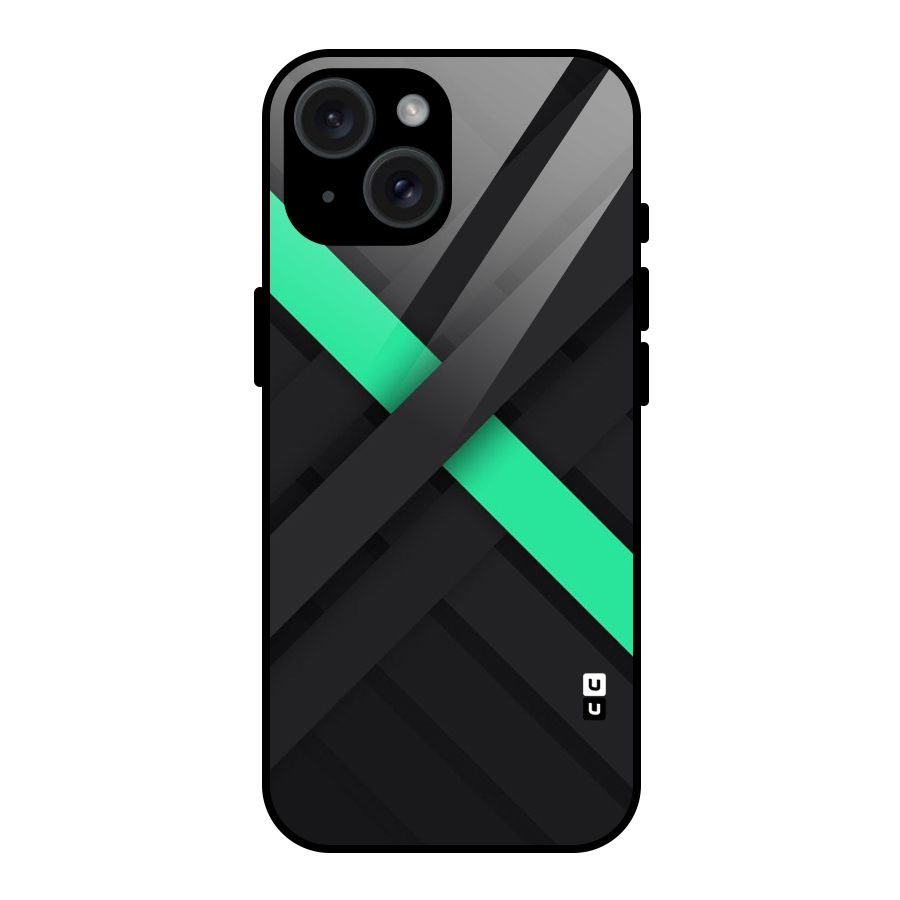 Green Stripe Diagonal Glass Back Case for iPhone 15