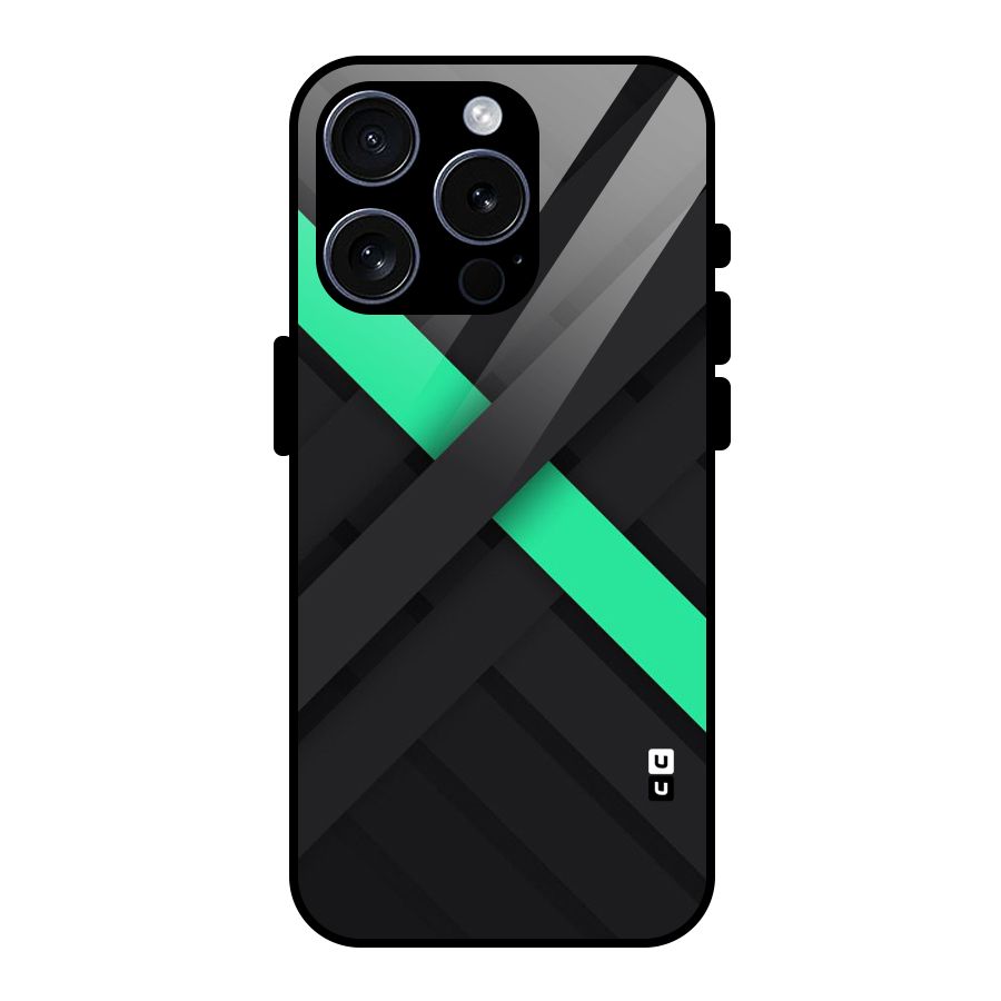 Green Stripe Diagonal Glass Back Case for iPhone 15 Pro