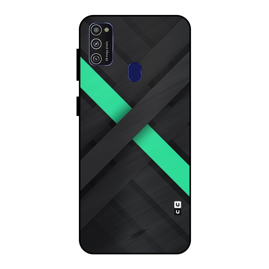 Green Stripe Diagonal Metal Back Case for Galaxy M21