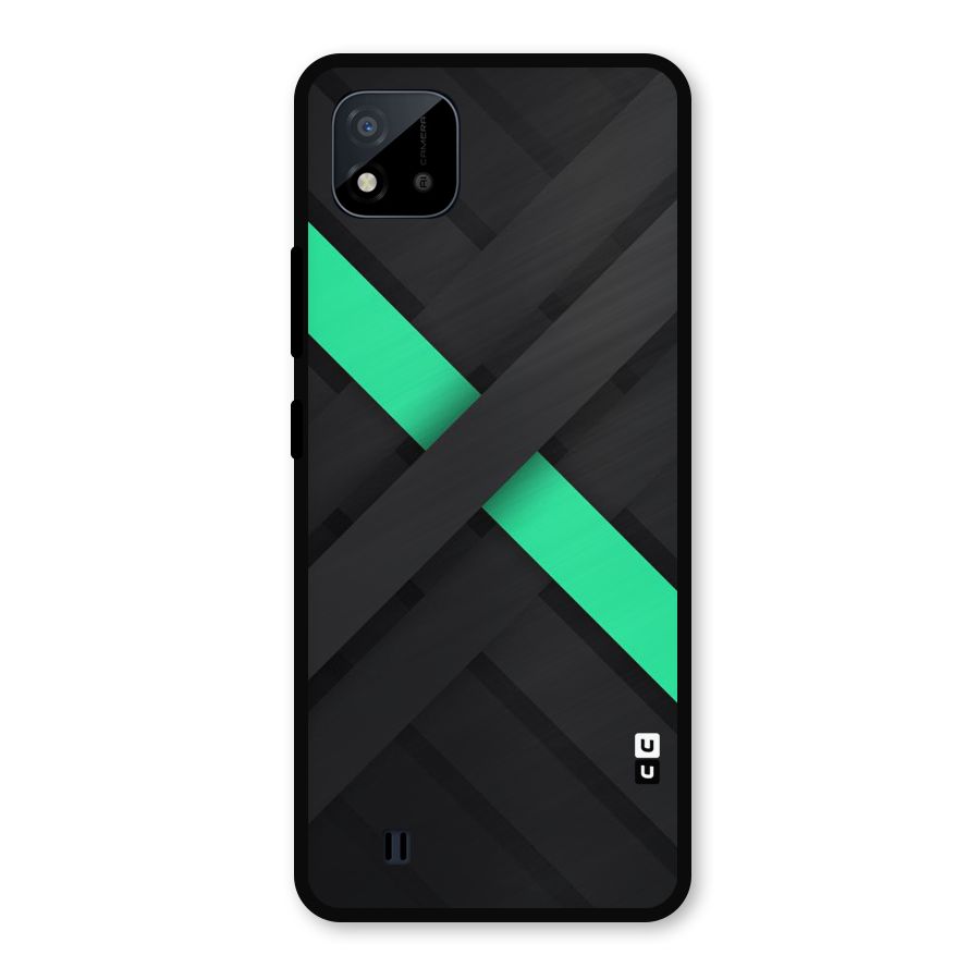 Green Stripe Diagonal Metal Back Case for Realme C11 2021