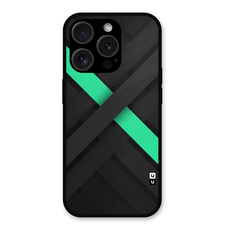 Green Stripe Diagonal Metal Back Case for iPhone 15 Pro