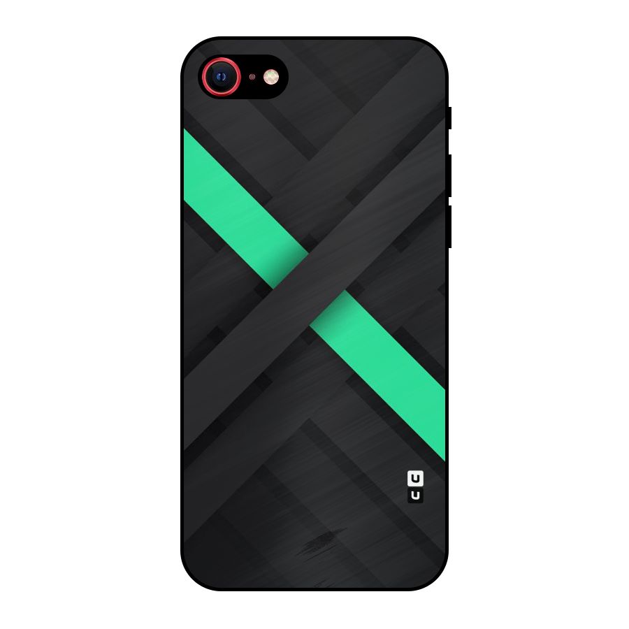 Green Stripe Diagonal Metal Back Case for iPhone 8