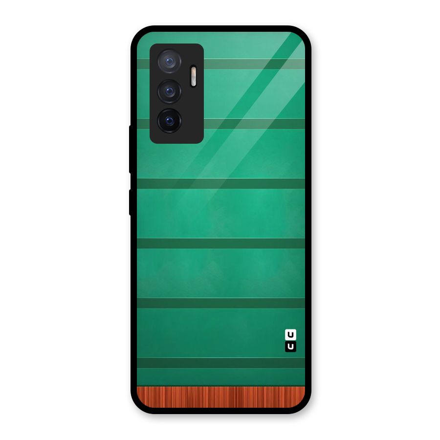 Green Wood Stripes Glass Back Case for Vivo V23e