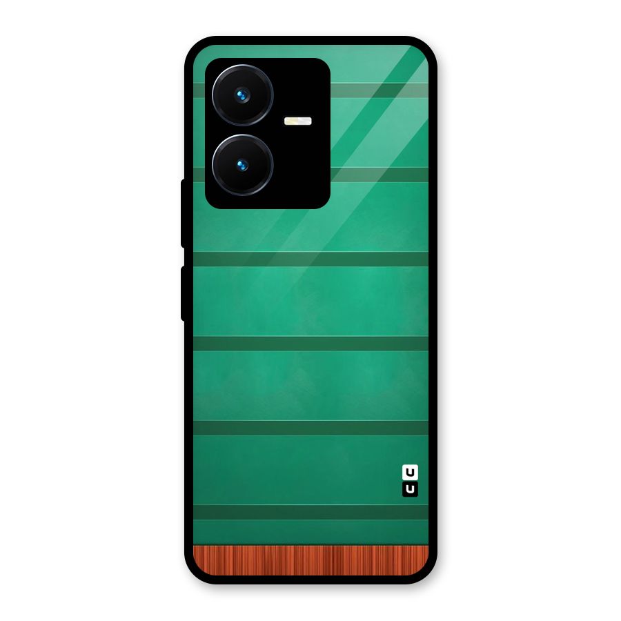 Green Wood Stripes Glass Back Case for Vivo Y22s