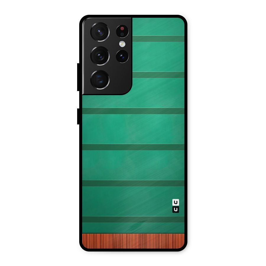 Green Wood Stripes Metal Back Case for Galaxy S21 Ultra 5G