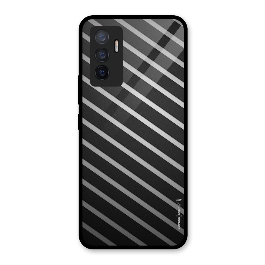 Grey And Black Stripes Glass Back Case for Vivo V23e