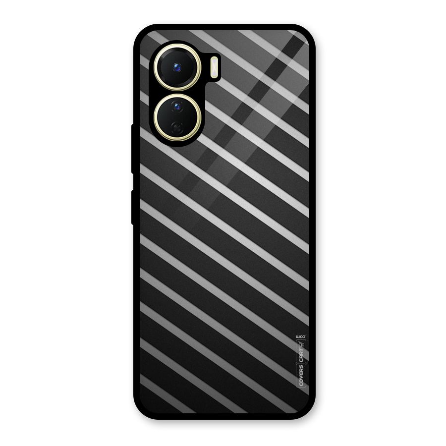 Grey And Black Stripes Glass Back Case for Vivo Y16