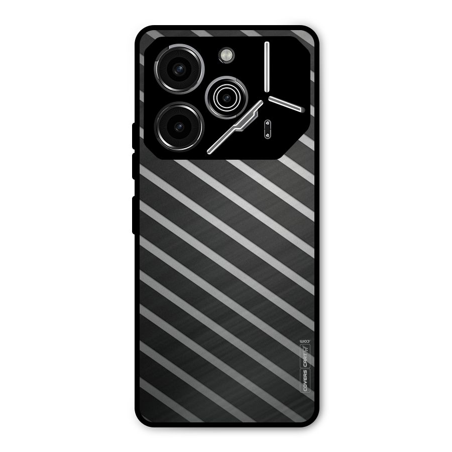 Grey And Black Stripes Metal Back Case for Tecno Pova 6 Pro