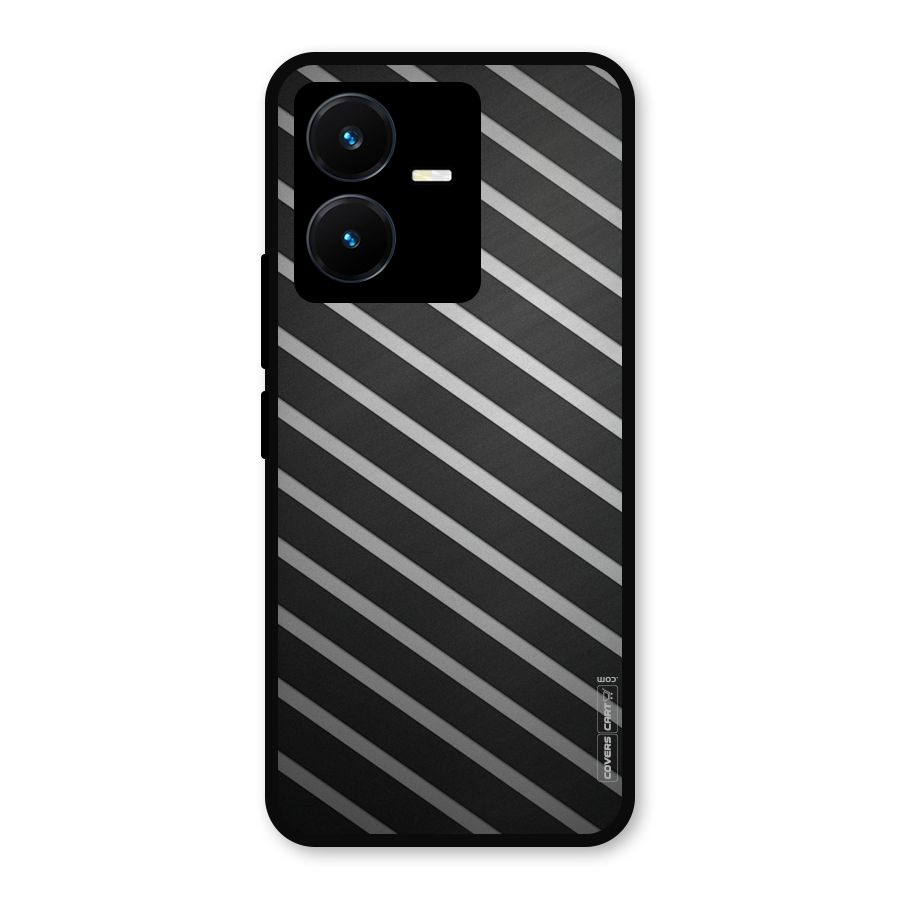 Grey And Black Stripes Metal Back Case for Vivo Y22
