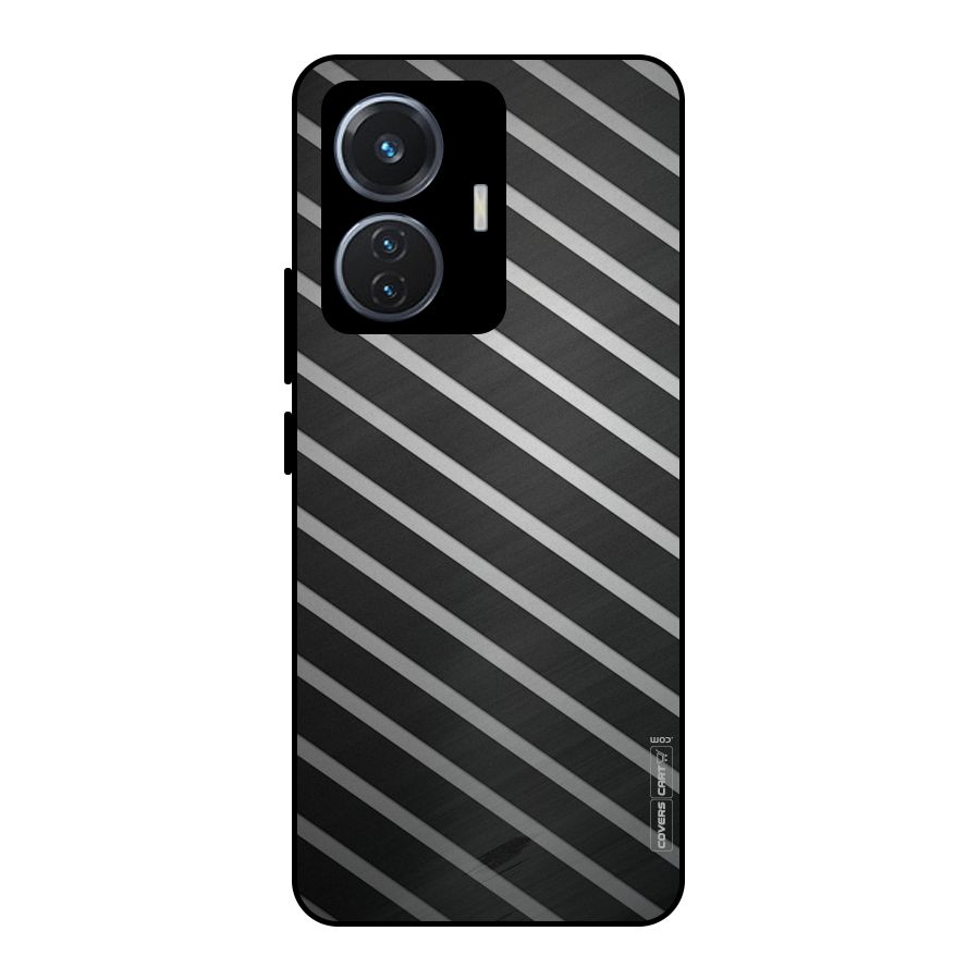 Grey And Black Stripes Metal Back Case for iQOO Z6 44W
