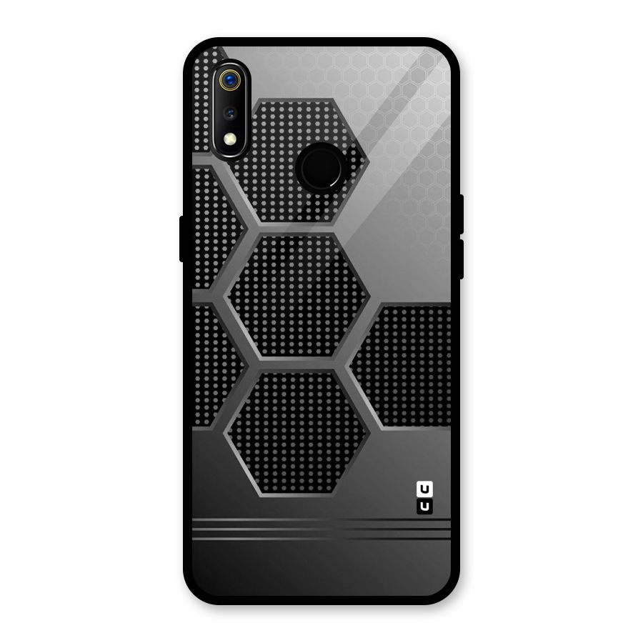 Grey Black Hexa Glass Back Case for Realme 3i