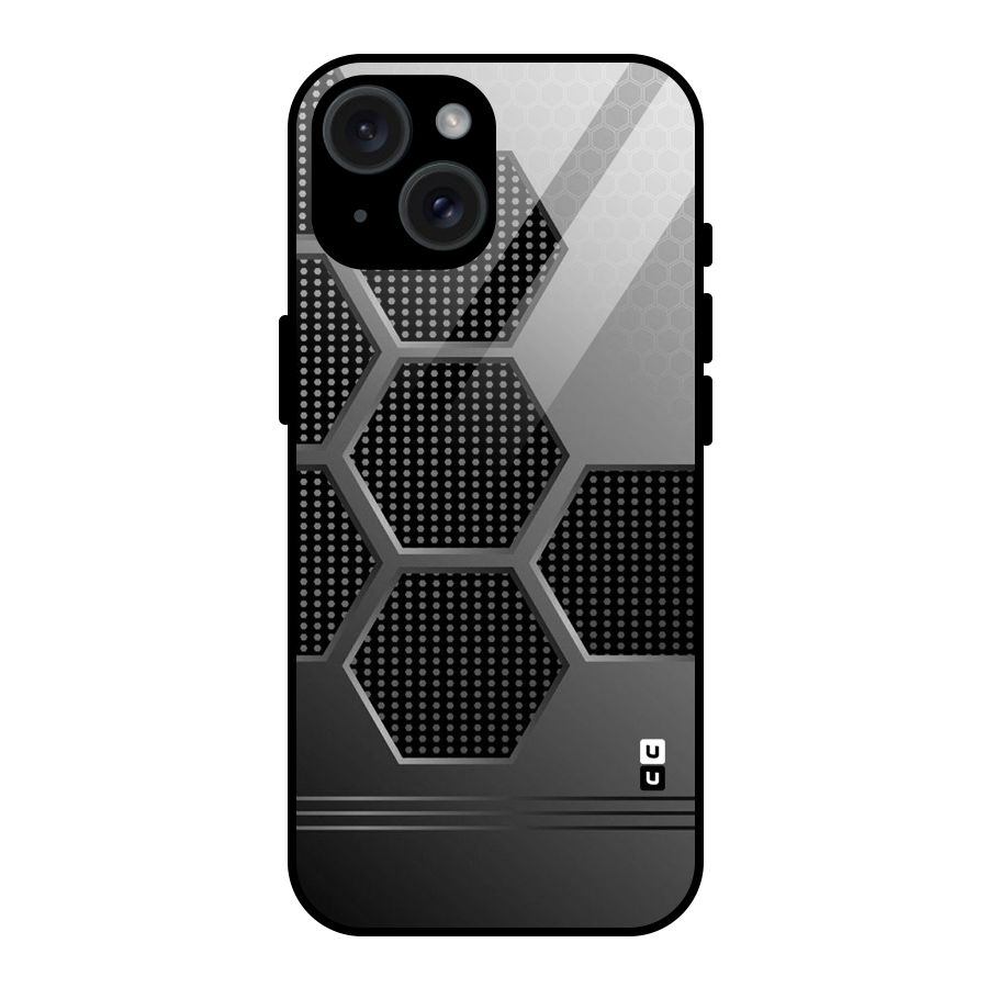 Grey Black Hexa Glass Back Case for iPhone 15