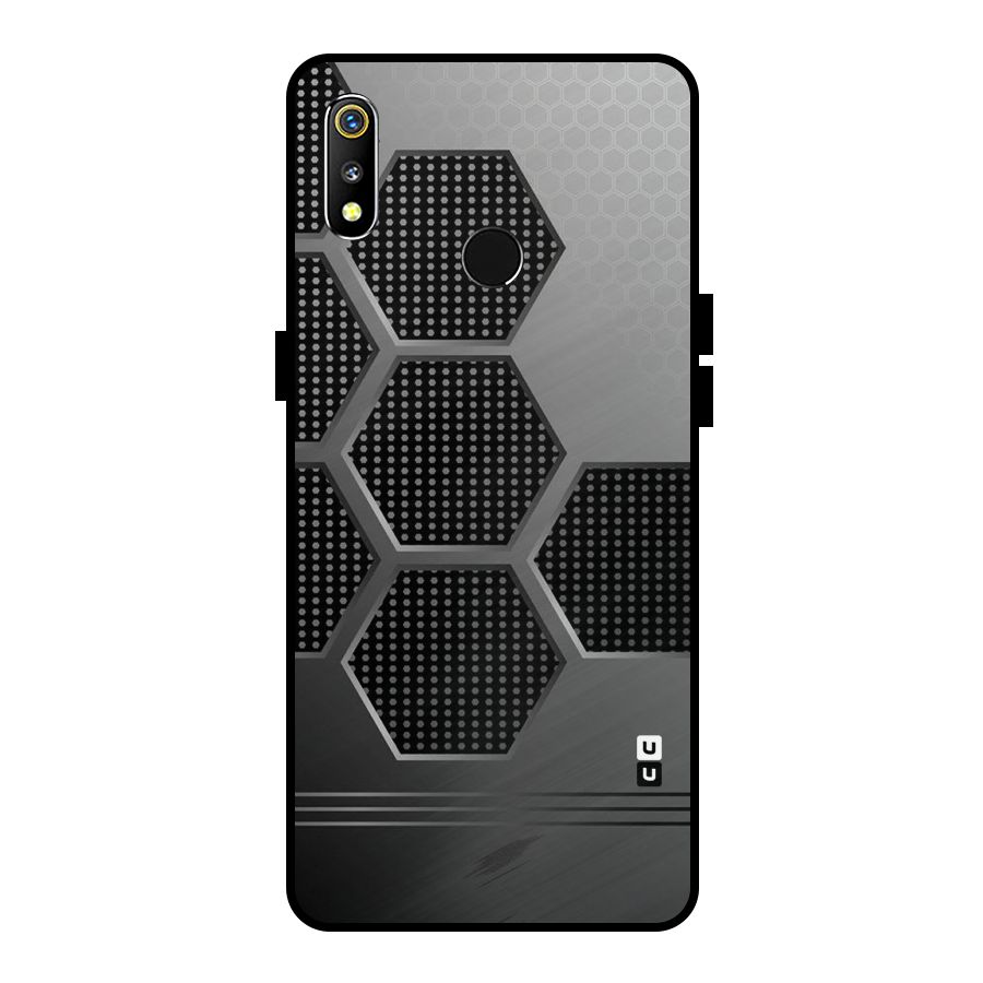 Grey Black Hexa Metal Back Case for Realme 3i
