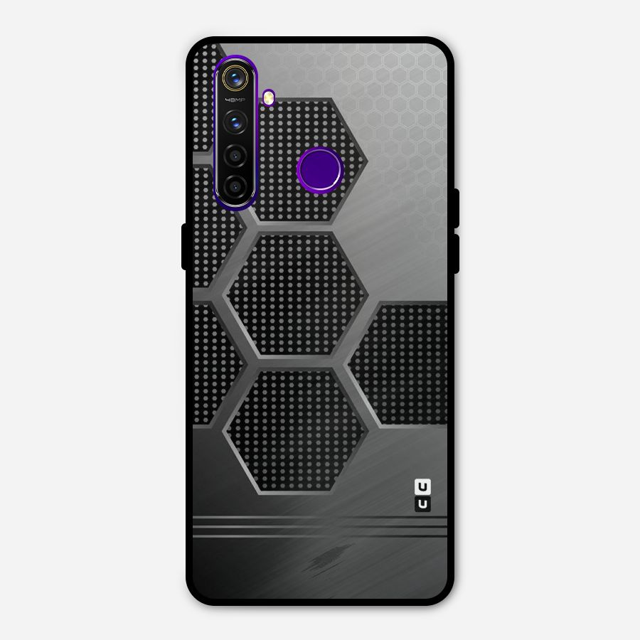 Grey Black Hexa Metal Back Case for Realme 5 Pro
