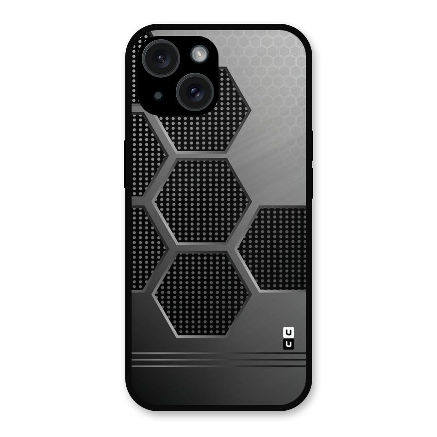 Grey Black Hexa Metal Back Case for iPhone 15