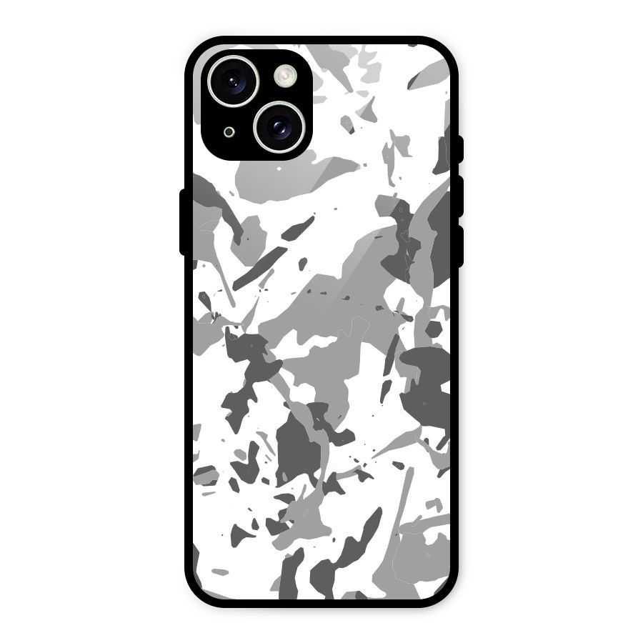 Grey Camouflage Army Glass Back Case for iPhone 15 Plus