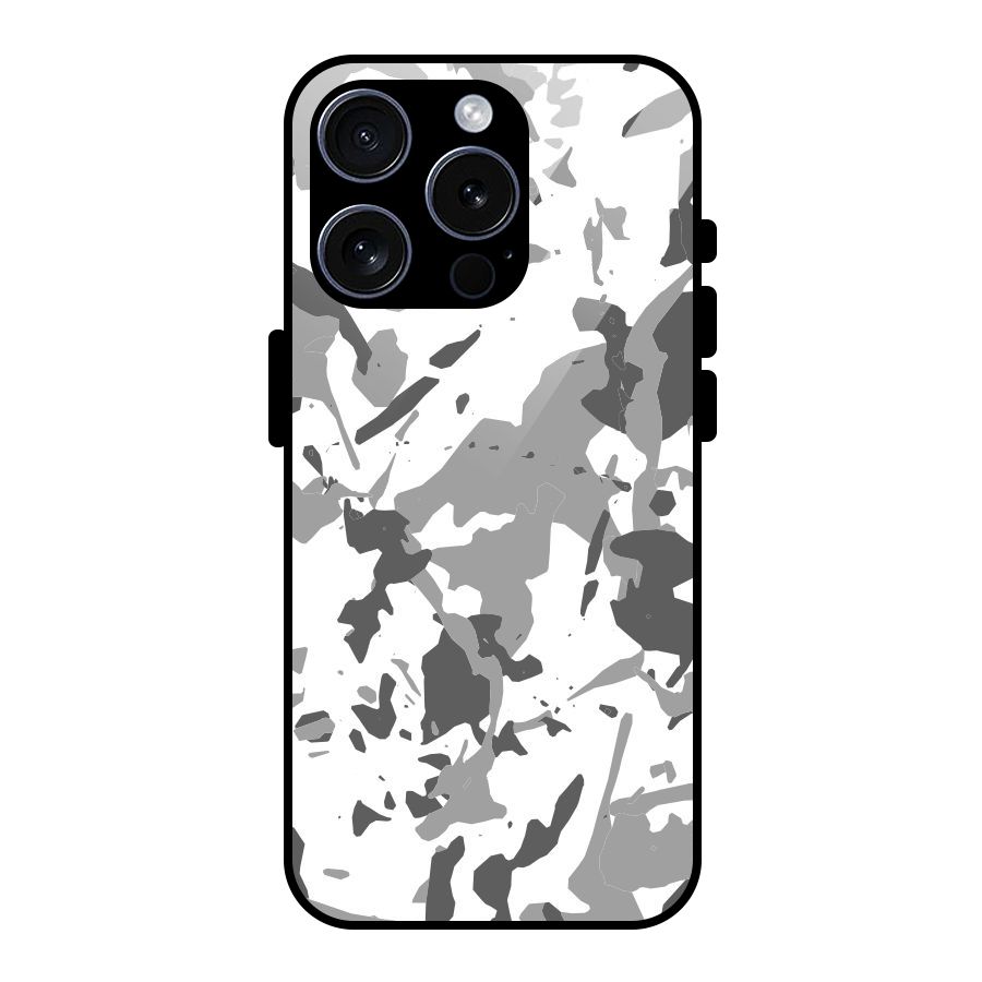 Grey Camouflage Army Glass Back Case for iPhone 15 Pro