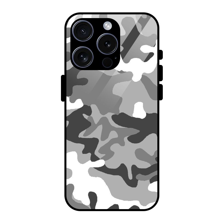 Grey Military Glass Back Case for iPhone 15 Pro