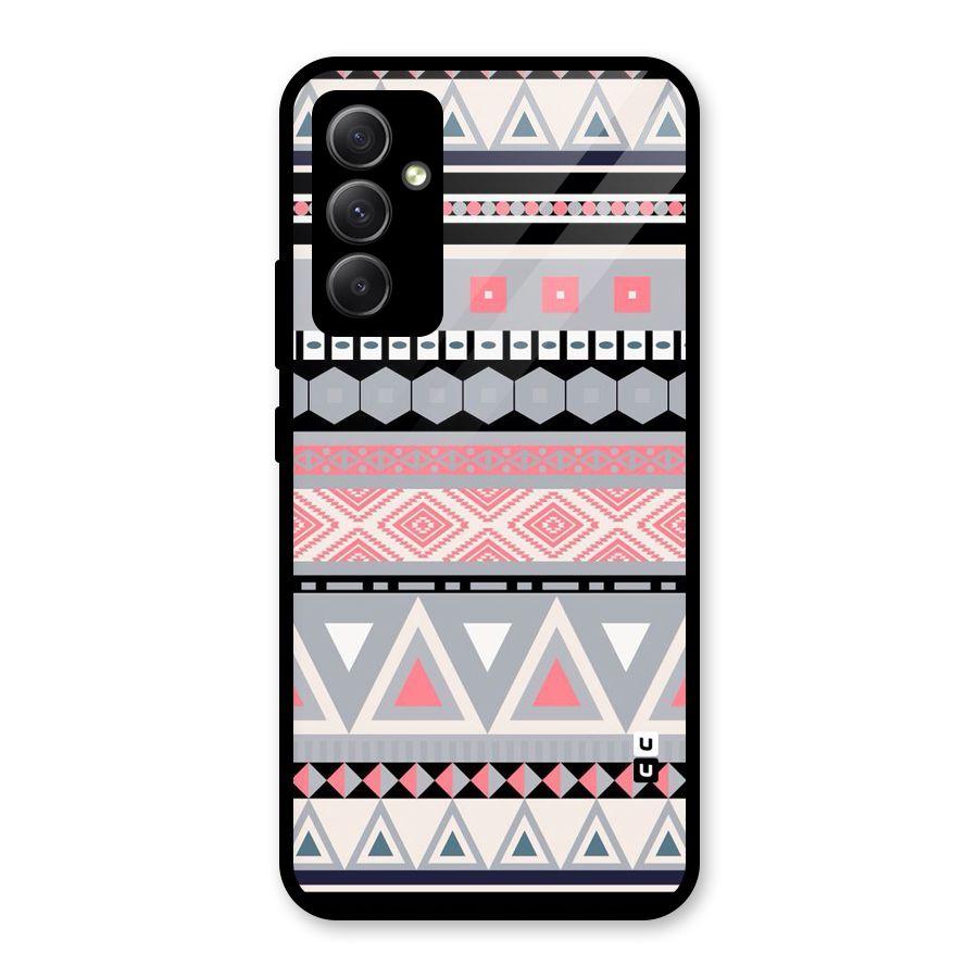 Grey Pink Pattern Glass Back Case for Galaxy A34