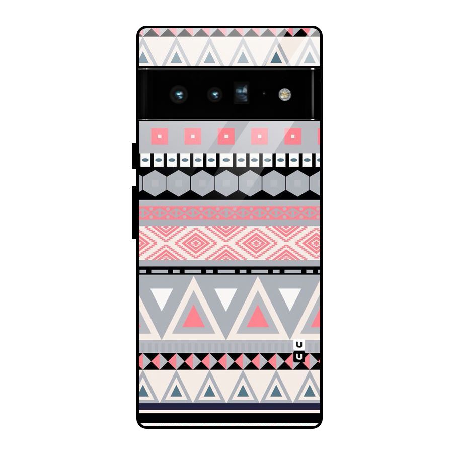 Grey Pink Pattern Glass Back Case for Google Pixel 6 Pro