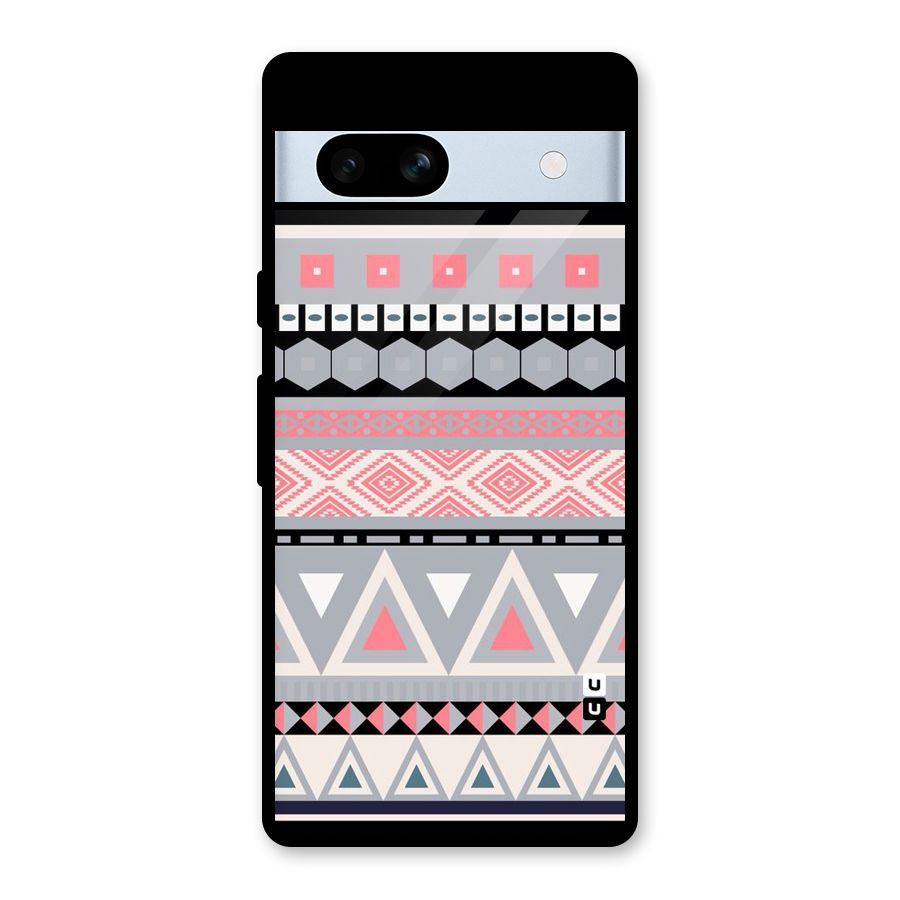 Grey Pink Pattern Glass Back Case for Google Pixel 7a