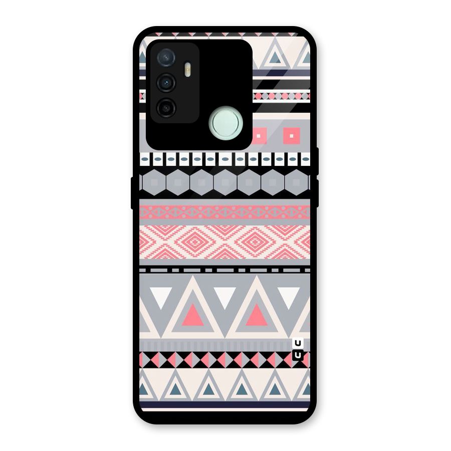 Grey Pink Pattern Glass Back Case for Oppo A53