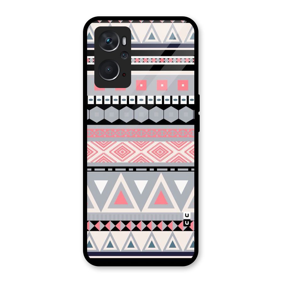 Grey Pink Pattern Glass Back Case for Oppo K10 4G