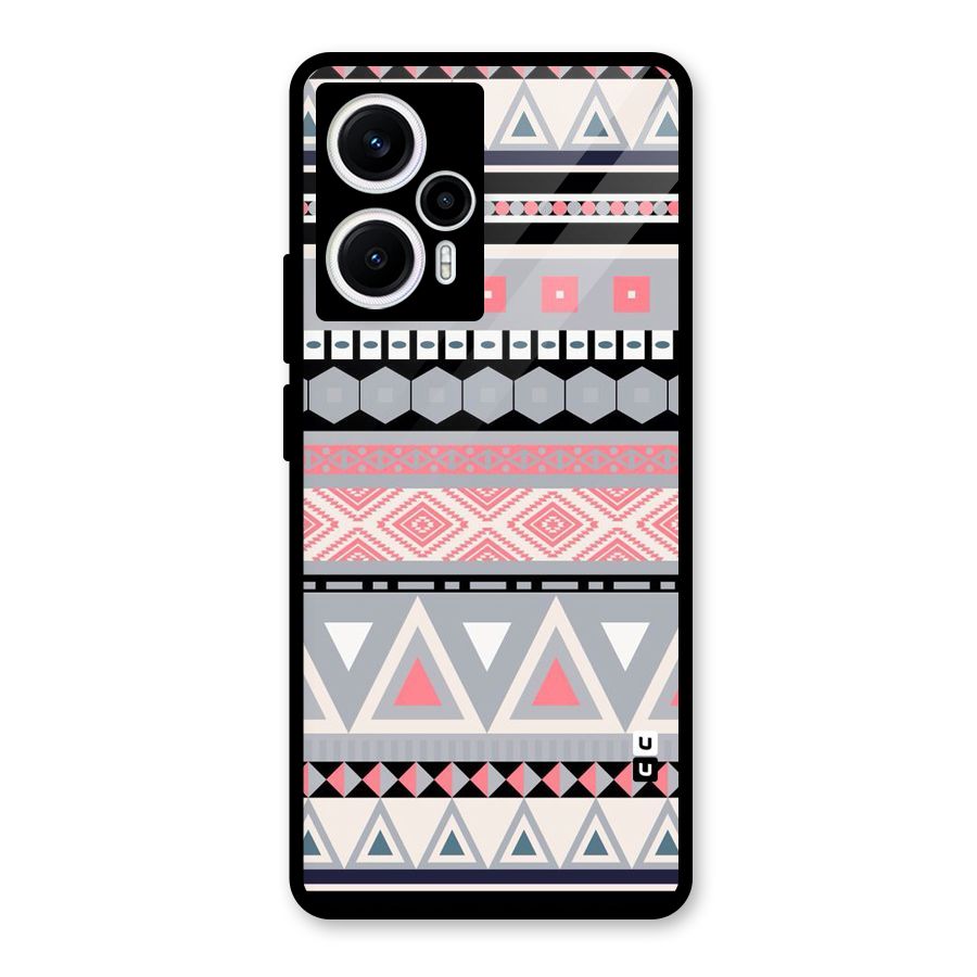 Grey Pink Pattern Glass Back Case for Poco F5