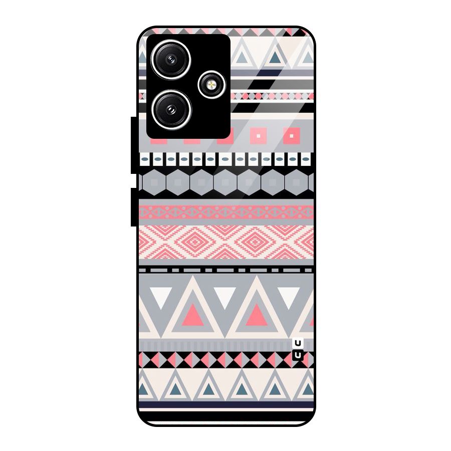 Grey Pink Pattern Glass Back Case for Poco M6 Pro
