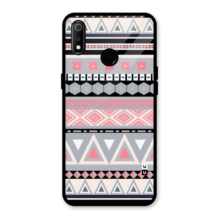 Grey Pink Pattern Glass Back Case for Realme 3
