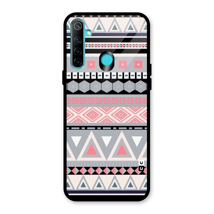 Grey Pink Pattern Glass Back Case for Realme Narzo 10