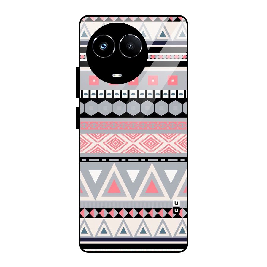 Grey Pink Pattern Glass Back Case for Realme Narzo 60X