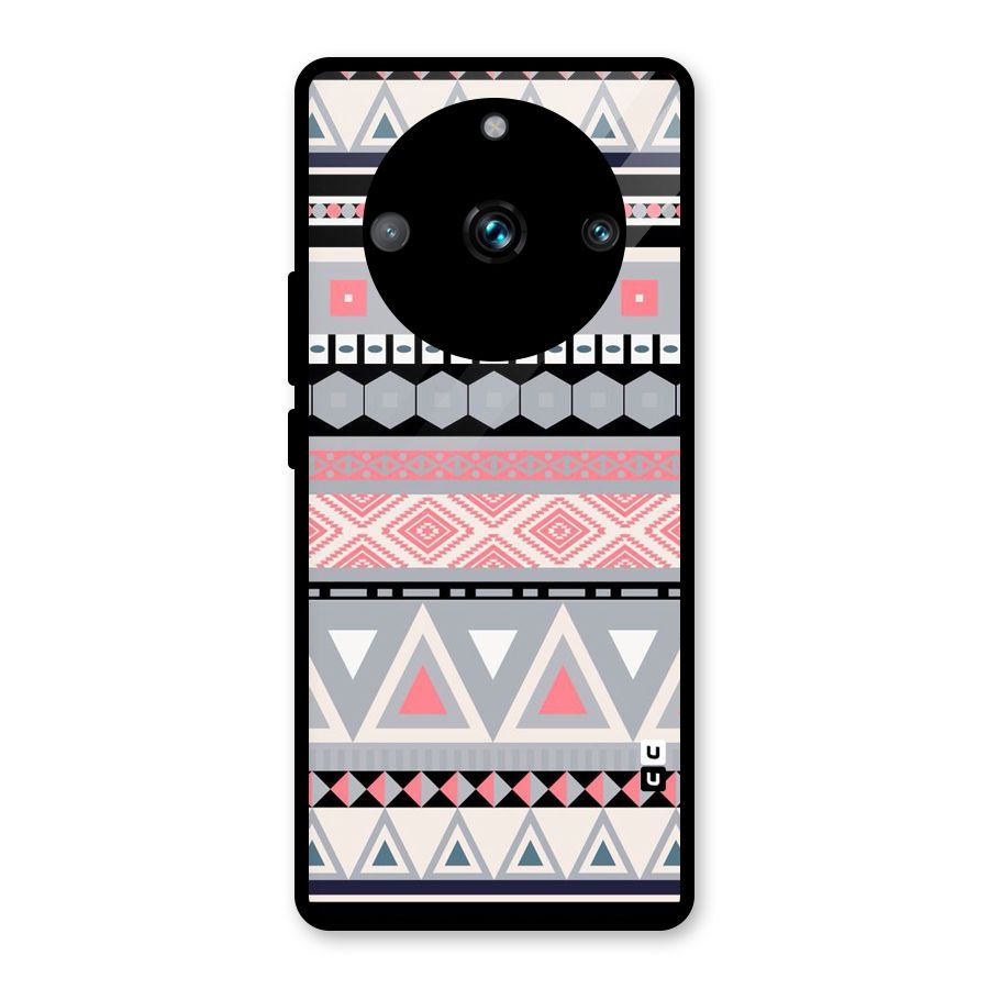 Grey Pink Pattern Glass Back Case for Realme Narzo 60 Pro