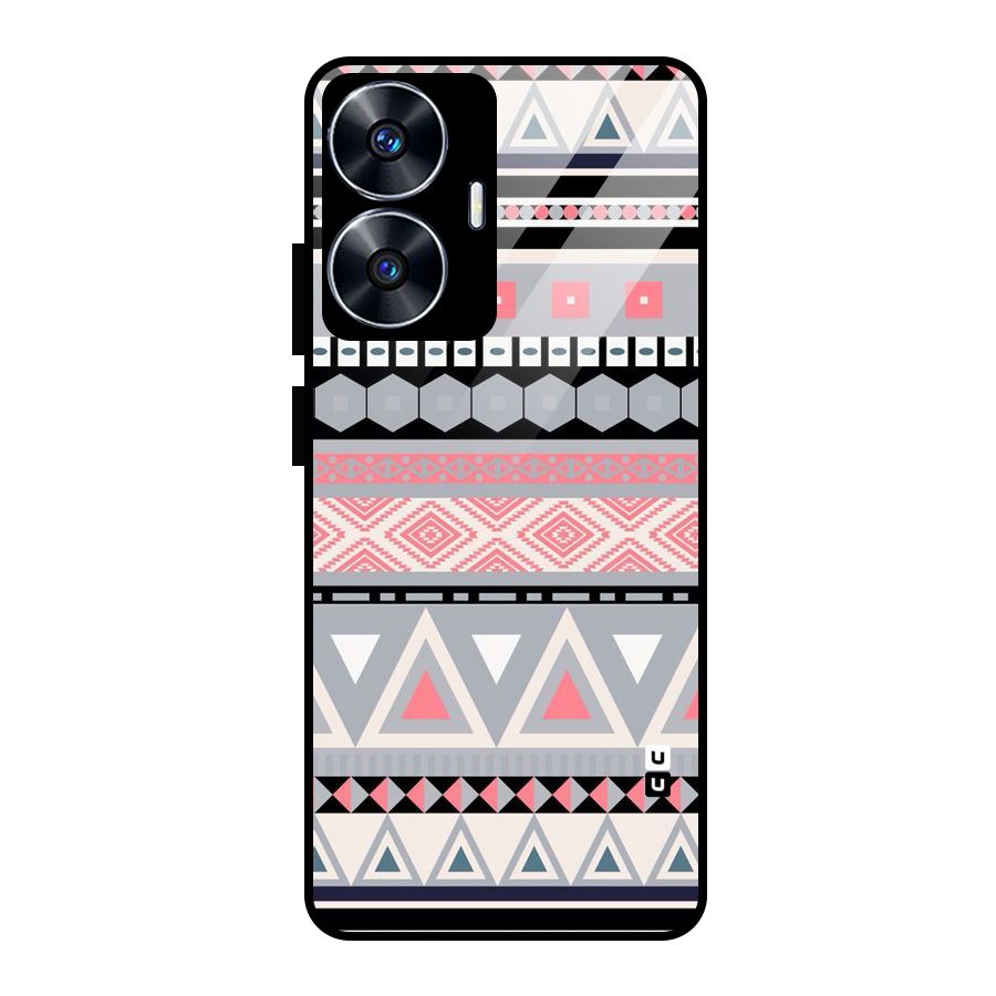 Grey Pink Pattern Glass Back Case for Realme Narzo N55