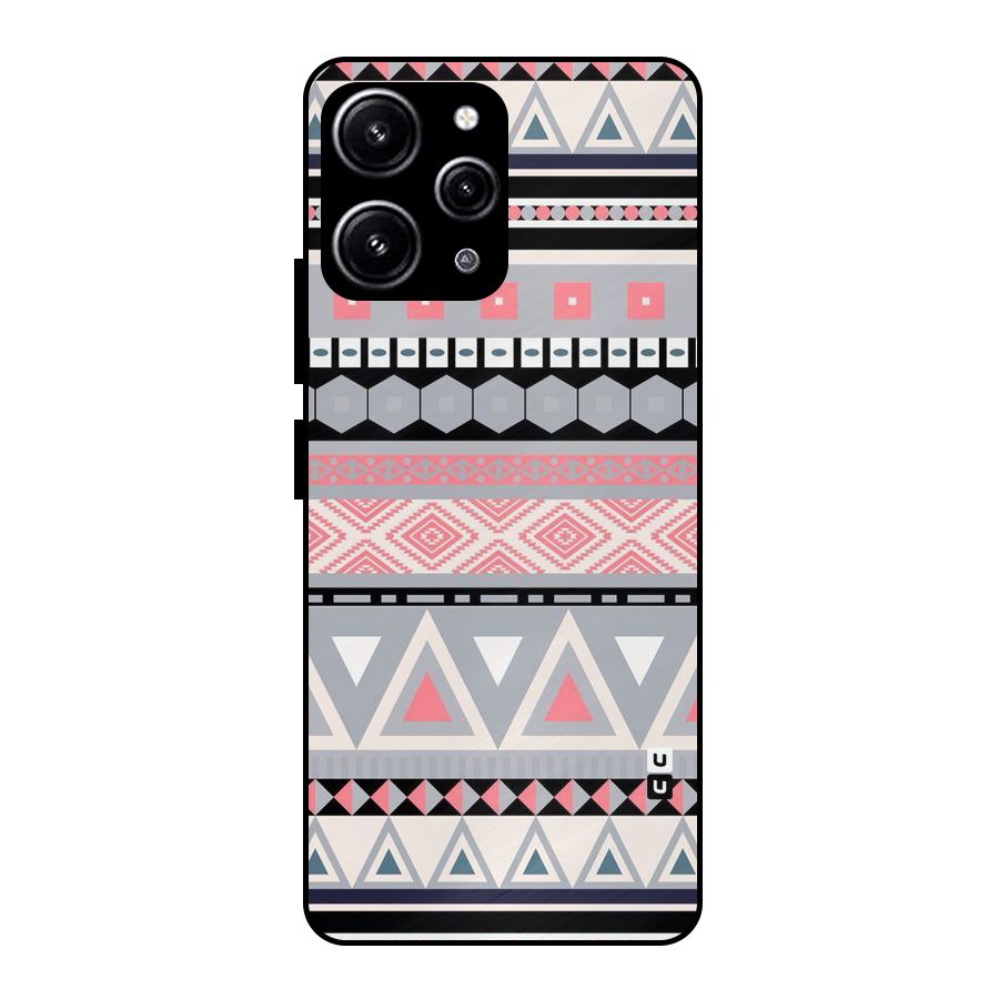 Grey Pink Pattern Glass Back Case for Redmi 12 4G