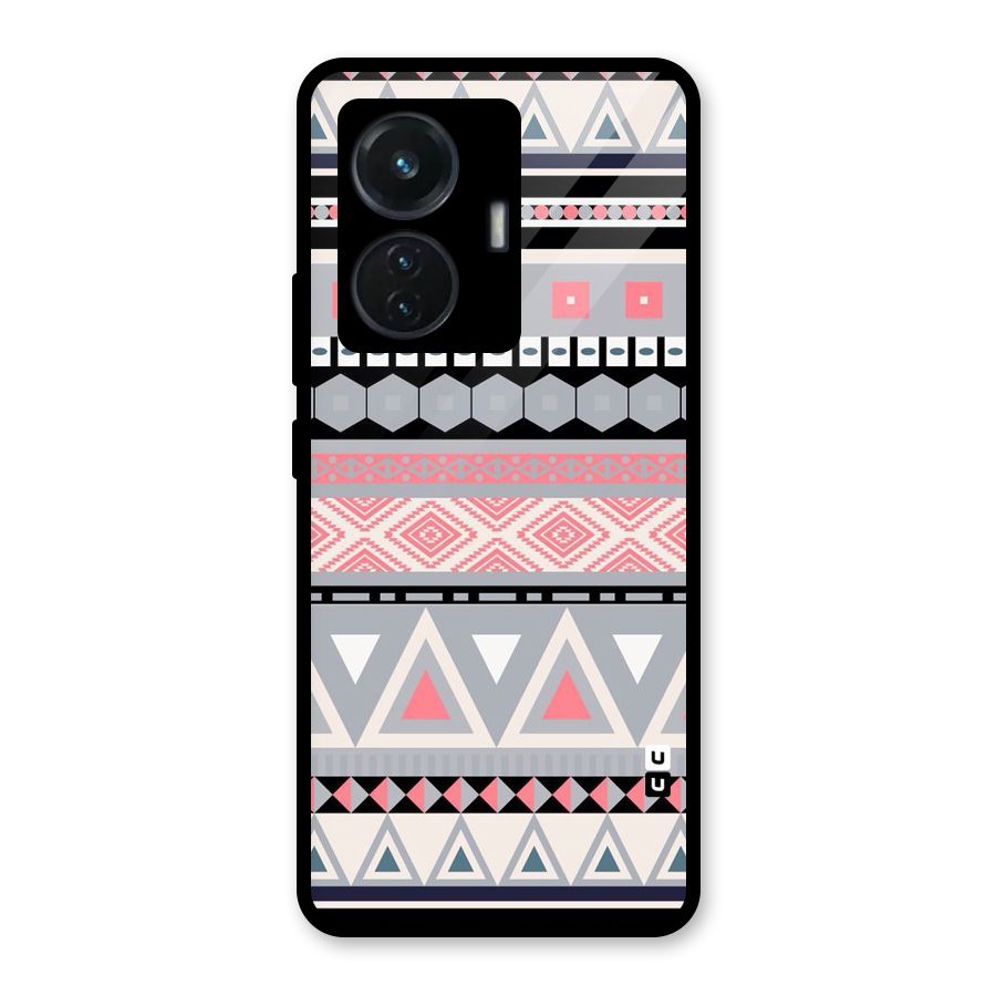 Grey Pink Pattern Glass Back Case for Vivo T1 44W