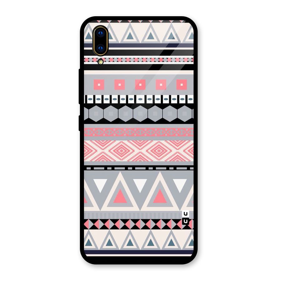 Grey Pink Pattern Glass Back Case for Vivo V11 Pro