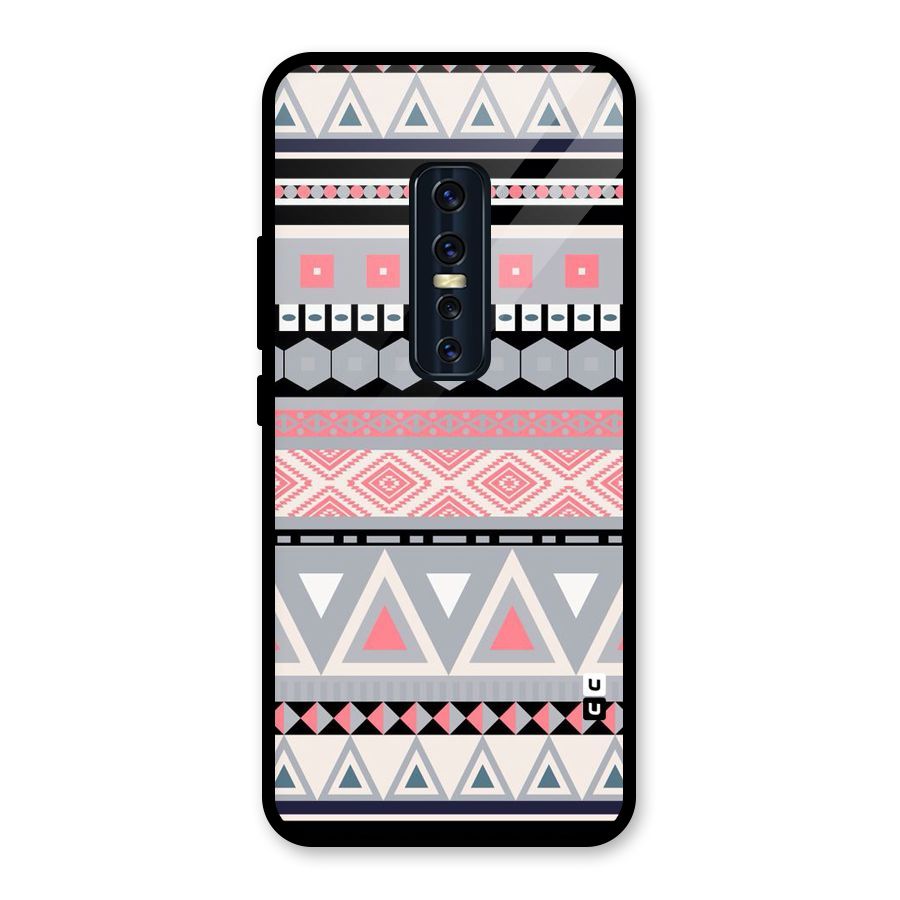 Grey Pink Pattern Glass Back Case for Vivo V17 Pro